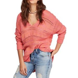 Free People Pink Hot Tropics V-Neck Sweater